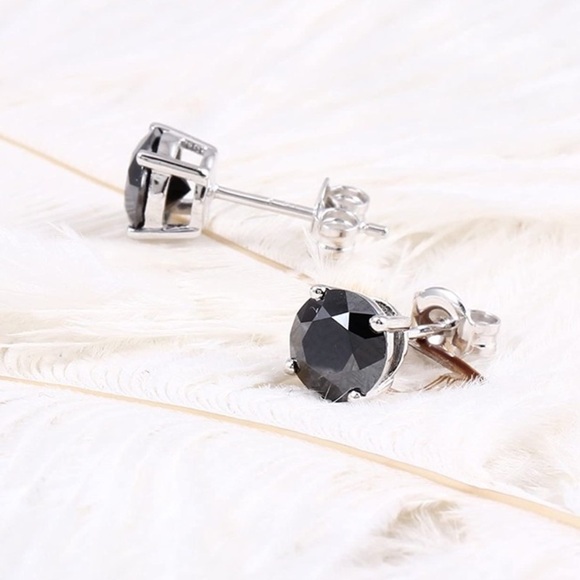 10k Black Diamond 1 Carat Earrings - Picture 5 of 7